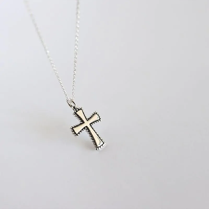 Minimalism Vintage Round Heart Square Cross 925 Sterling Silver Necklace - Image 10