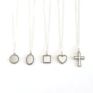 Minimalism Vintage Round Heart Square Cross 925 Sterling Silver Necklace