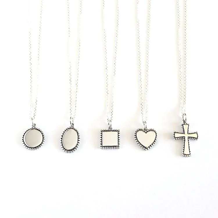 Minimalism Vintage Round Heart Square Cross 925 Sterling Silver Necklace