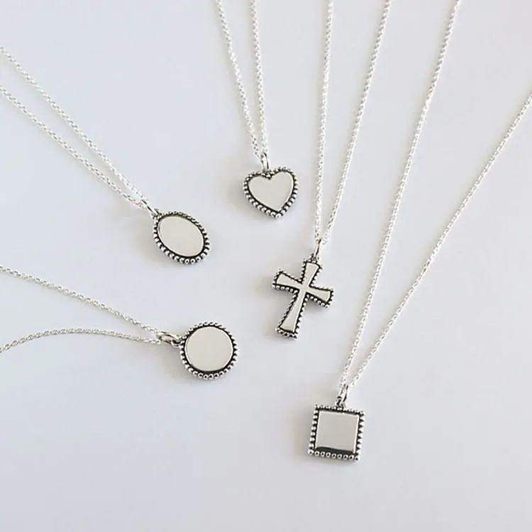 Minimalism Vintage Round Heart Square Cross 925 Sterling Silver Necklace - Image 13