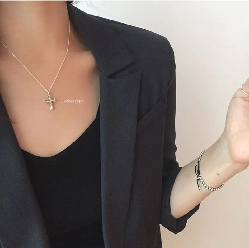 Minimalism Vintage Round Heart Square Cross 925 Sterling Silver Necklace - Image 4