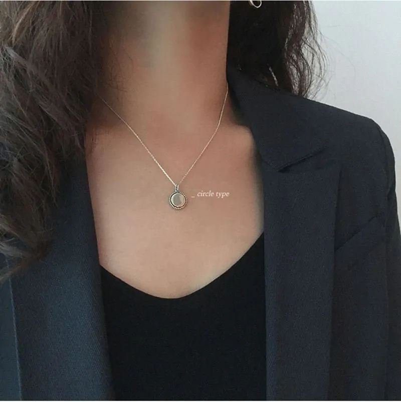 Minimalism Vintage Round Heart Square Cross 925 Sterling Silver Necklace - Image 7