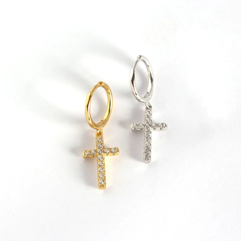 CZ Cross Holy 925 Sterling Silver Leverback Earrings