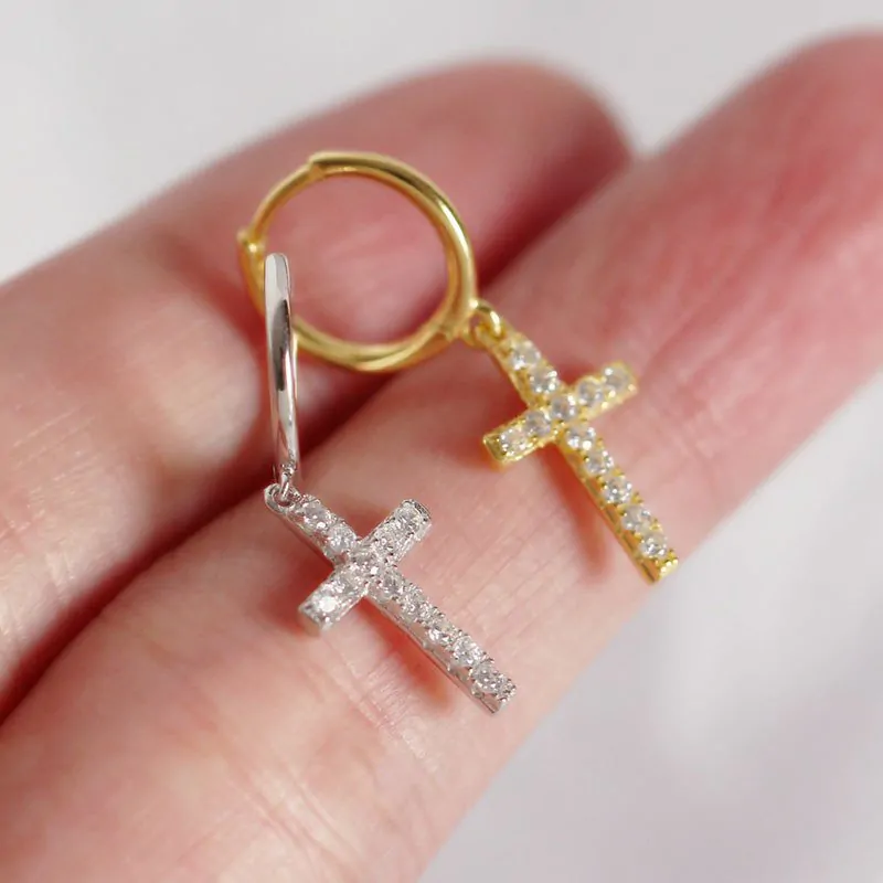 CZ Cross Holy 925 Sterling Silver Leverback Earrings - Image 3