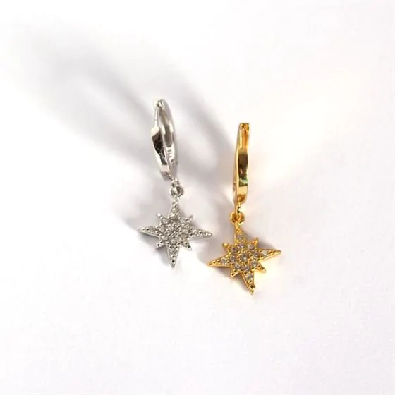 Shining CZ Stars 925 Sterling Silver Leverback Earrings