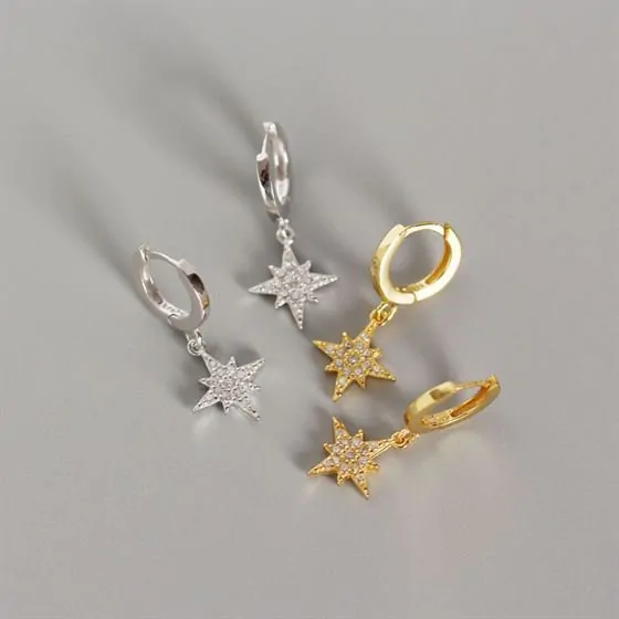 Shining CZ Stars 925 Sterling Silver Leverback Earrings - Image 2