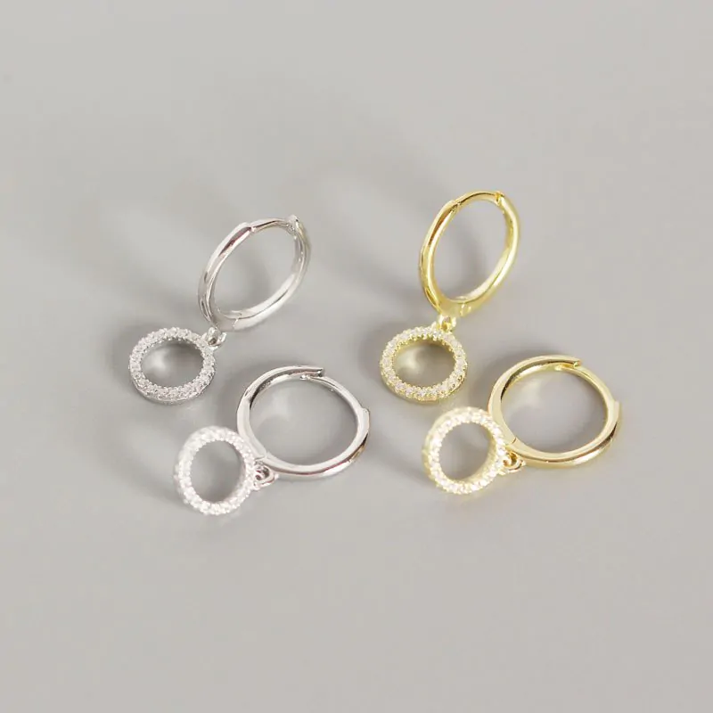 CZ Circles 925 Sterling Silver Leverback Earrings - Image 2
