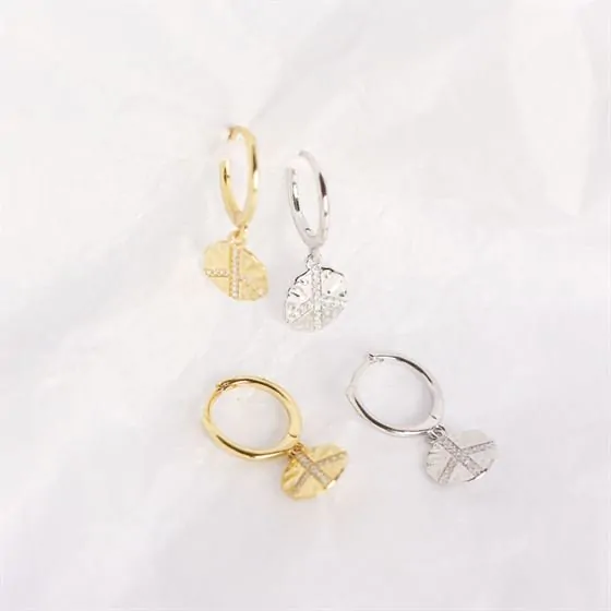 CZ Louts Leaf 925 Sterling Silver Leverback Earrings - Image 3