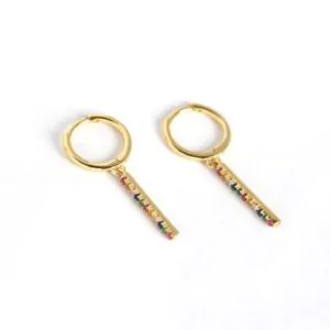 Colourful CZ Stick 925 Sterling Silver Leverback Earrings