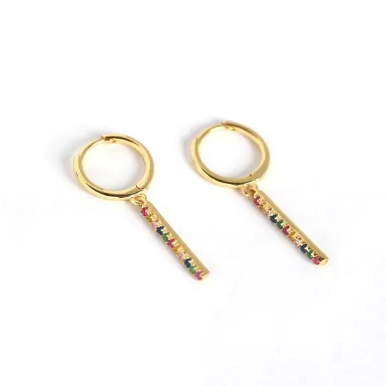 Colourful CZ Stick 925 Sterling Silver Leverback Earrings