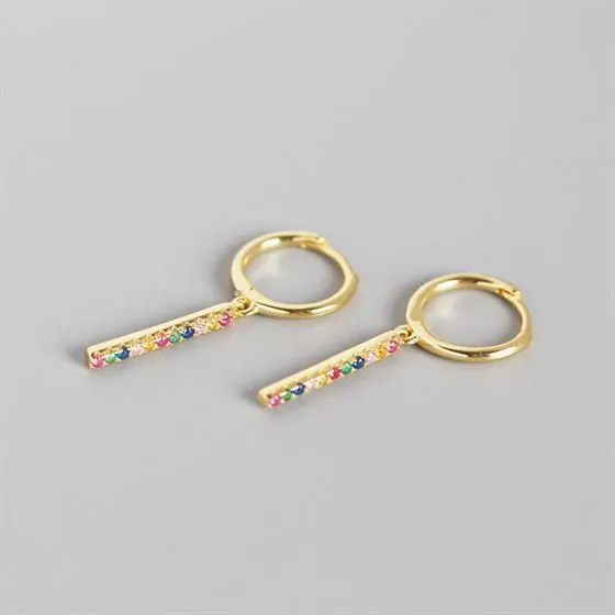 Colourful CZ Stick 925 Sterling Silver Leverback Earrings - Image 2