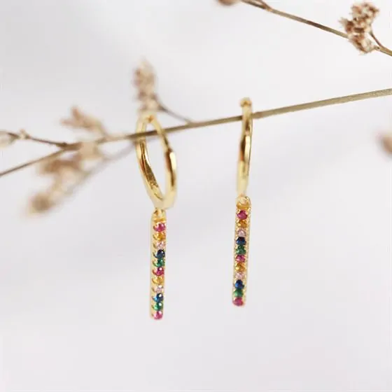 Colourful CZ Stick 925 Sterling Silver Leverback Earrings - Image 3