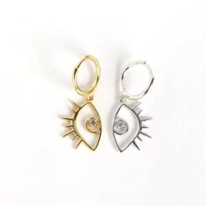 CZ Big Eye 925 Sterling Silver Leverback Earrings