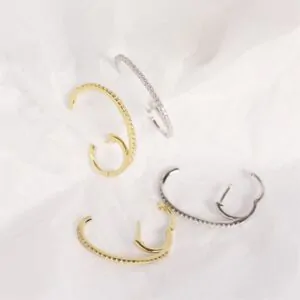 CZ C Shape 925 Sterling Silver Leverback Earrings