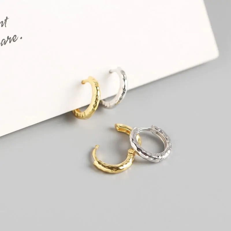 Minimalism Mini Irregular Circle 925 Sterling Silver Hoop Earrings - Image 3