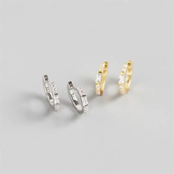 Simple Rectangle CZ 925 Sterling Silver Leverback Earrings - Image 2