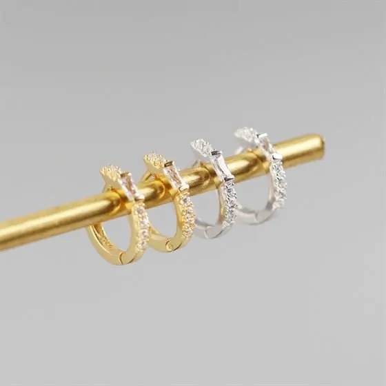 Simple Rectangle CZ 925 Sterling Silver Leverback Earrings - Image 3