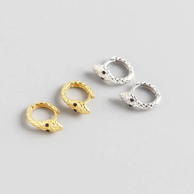 CZ Snake 925 Sterling Silver Huggie Hoop Earrings - Image 2