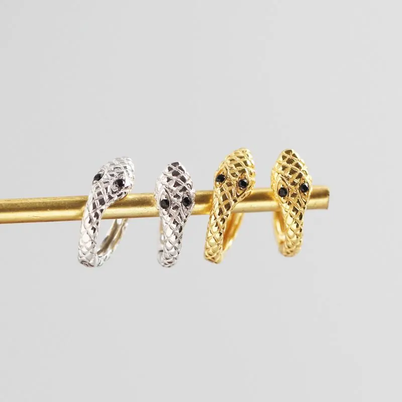 CZ Snake 925 Sterling Silver Huggie Hoop Earrings - Image 3