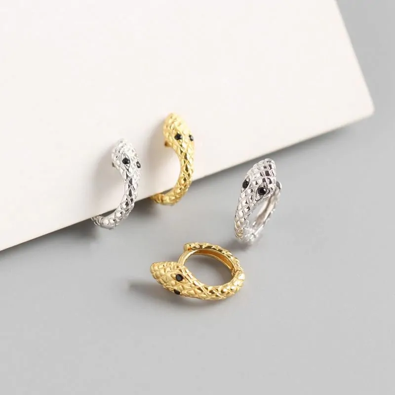 CZ Snake 925 Sterling Silver Huggie Hoop Earrings - Image 4