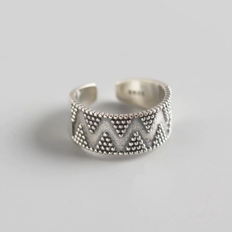 Vintage Dots Wide 925 Sterling Silver Adjustable Ring - Image 3