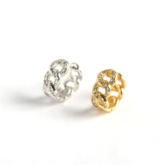 CZ Hollow Chain 925 Sterling Silver Leverback Earrings