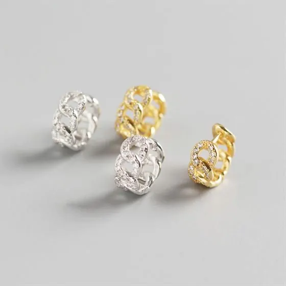 CZ Hollow Chain 925 Sterling Silver Leverback Earrings - Image 3