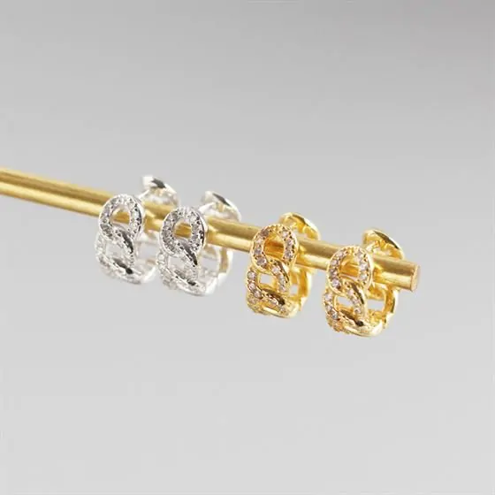 CZ Hollow Chain 925 Sterling Silver Leverback Earrings - Image 2