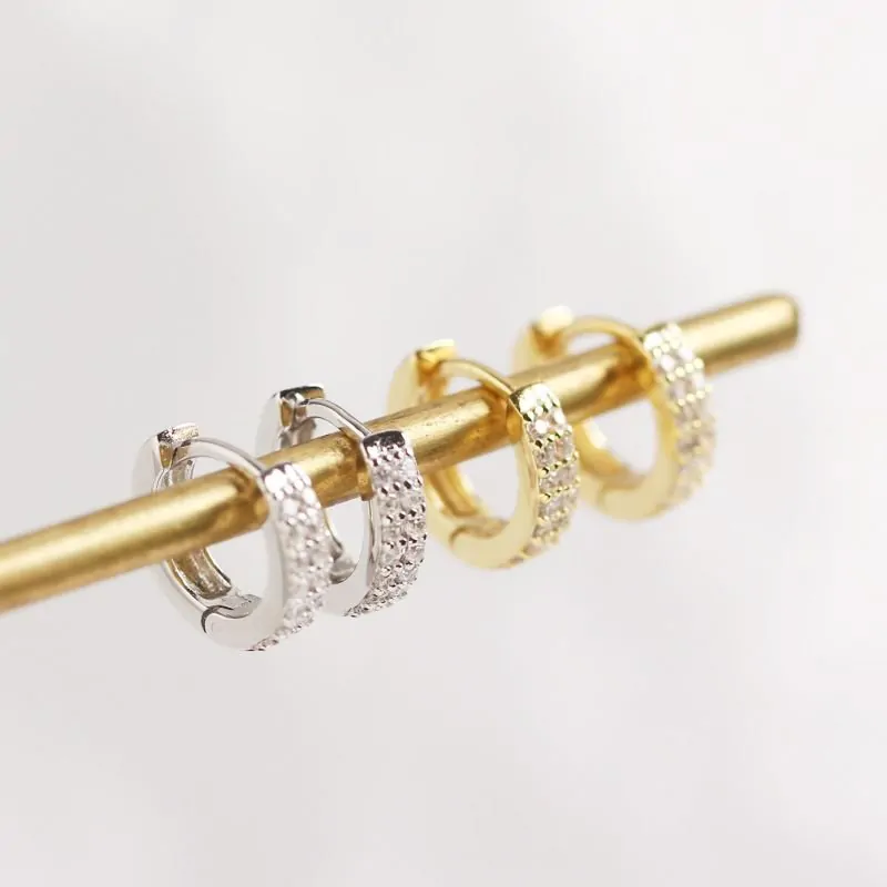 Minimalism CZ Circle 925 Sterling Silver Huggie Hoop Earrings - Image 2