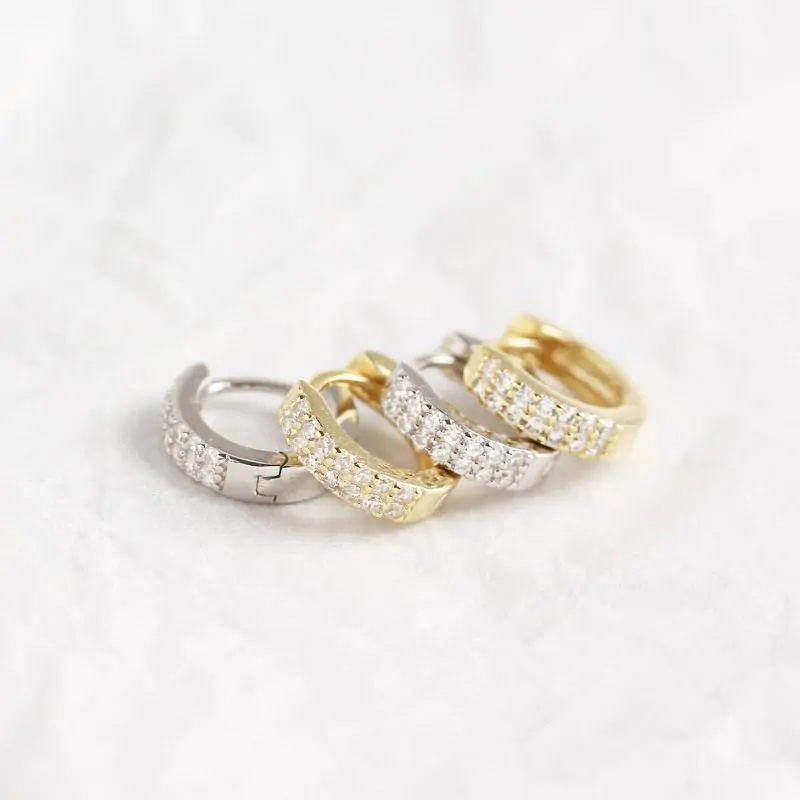 Minimalism CZ Circle 925 Sterling Silver Huggie Hoop Earrings - Image 3