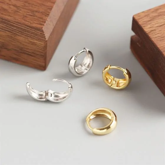 Round Circle 925 Sterling Silver Huggie Hoop Earrings - Image 3