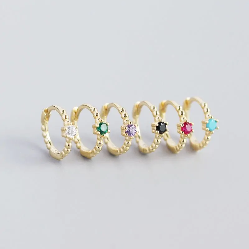 CZ Beads 925 Sterling Silver Huggie Hoop Earrings - Image 2