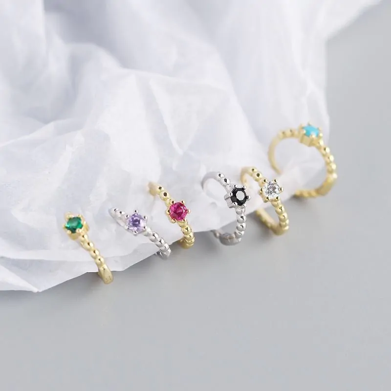 CZ Beads 925 Sterling Silver Huggie Hoop Earrings - Image 3