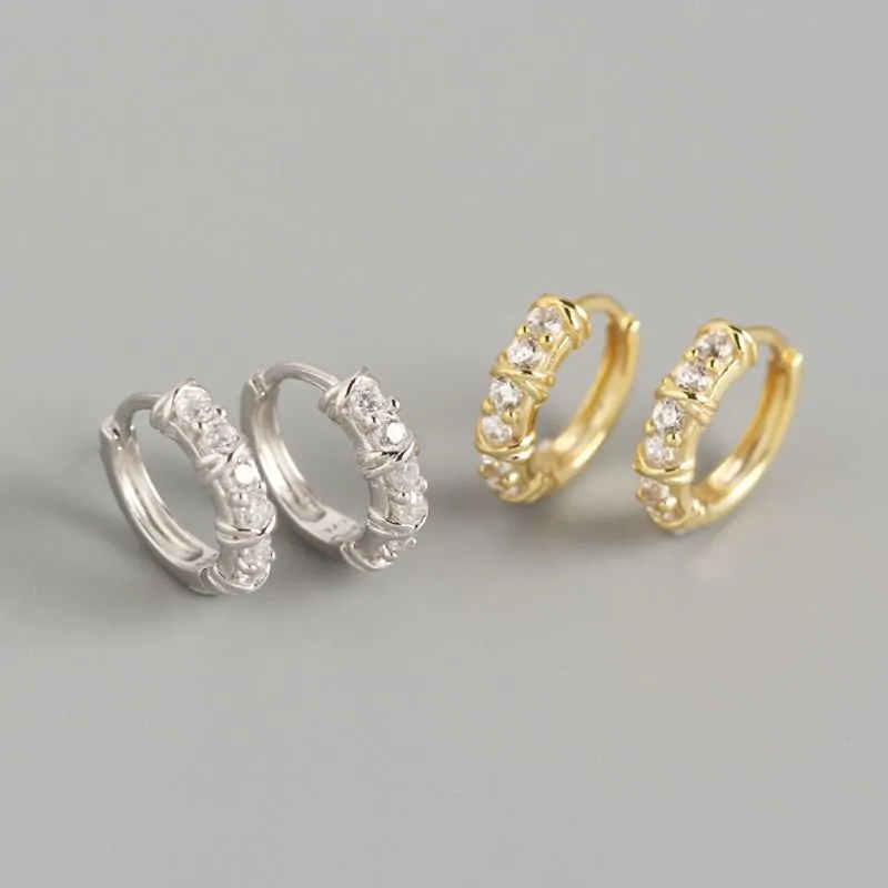 CZ Geometric Simple 925 Sterling Silver Hoop Earrings - Image 3