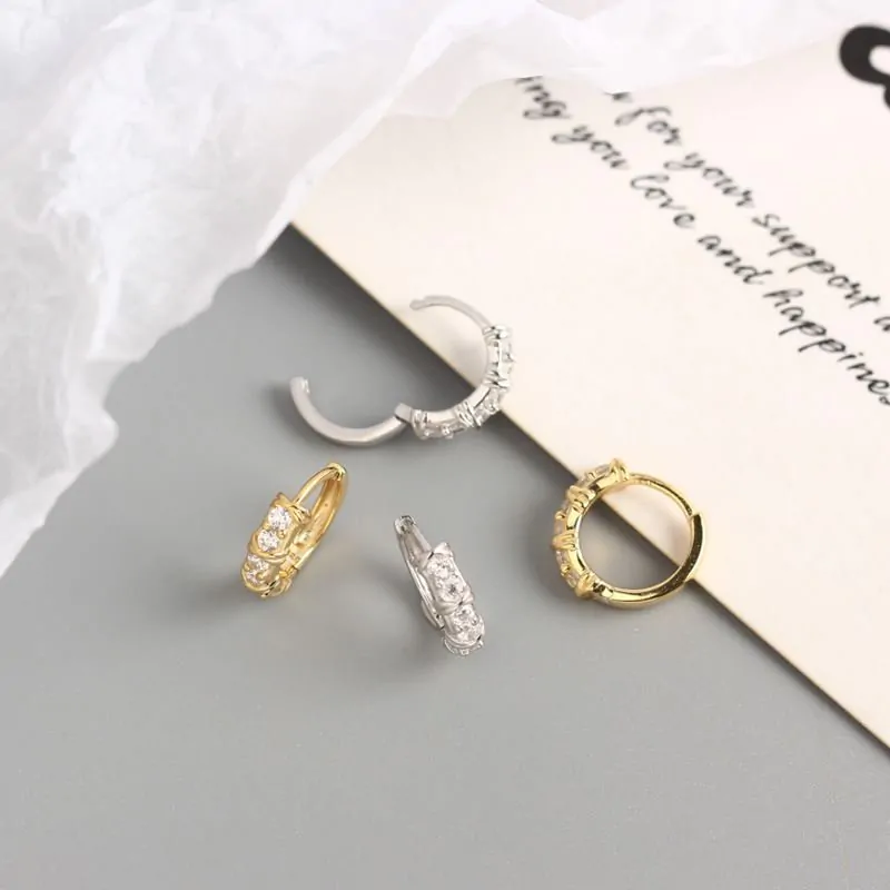 CZ Geometric Simple 925 Sterling Silver Hoop Earrings - Image 2