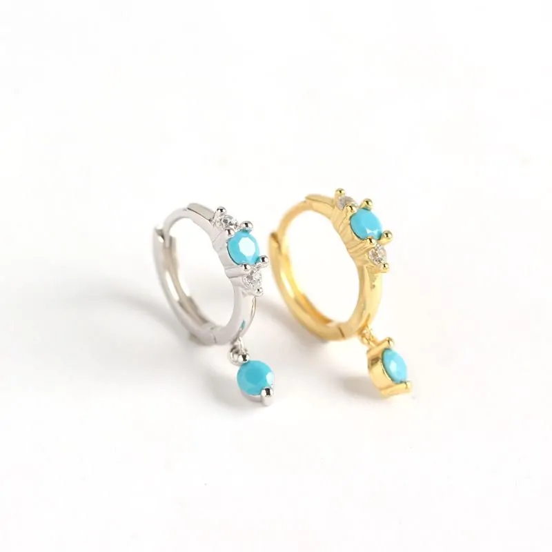 Natural Turquoise 925 Sterling Silver Hoop Earrings