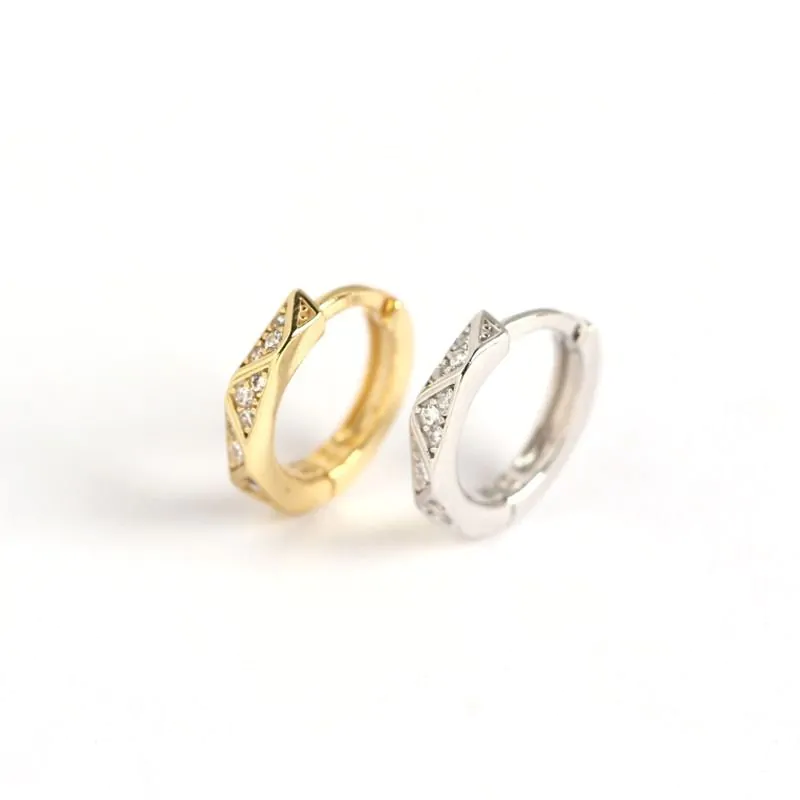 CZ Geometric Wave 925 Sterling Silver Hoop Earrings