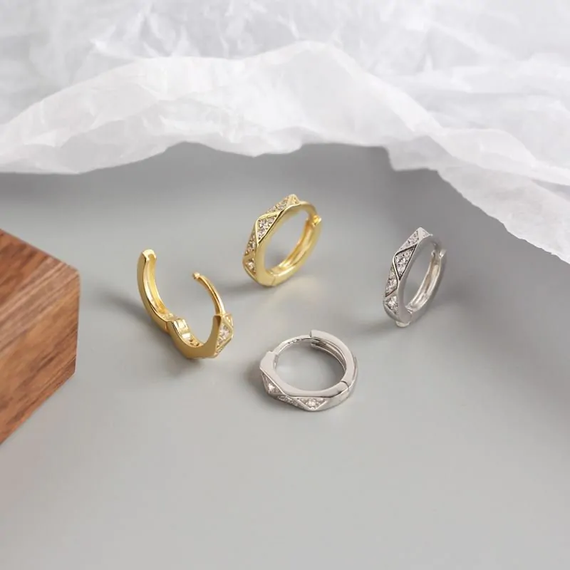 CZ Geometric Wave 925 Sterling Silver Hoop Earrings - Image 2