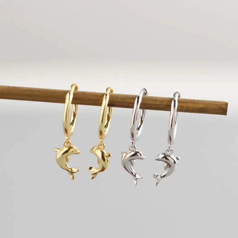Animal Dolphin 925 Sterling Silver Hoop Earrings - Image 2