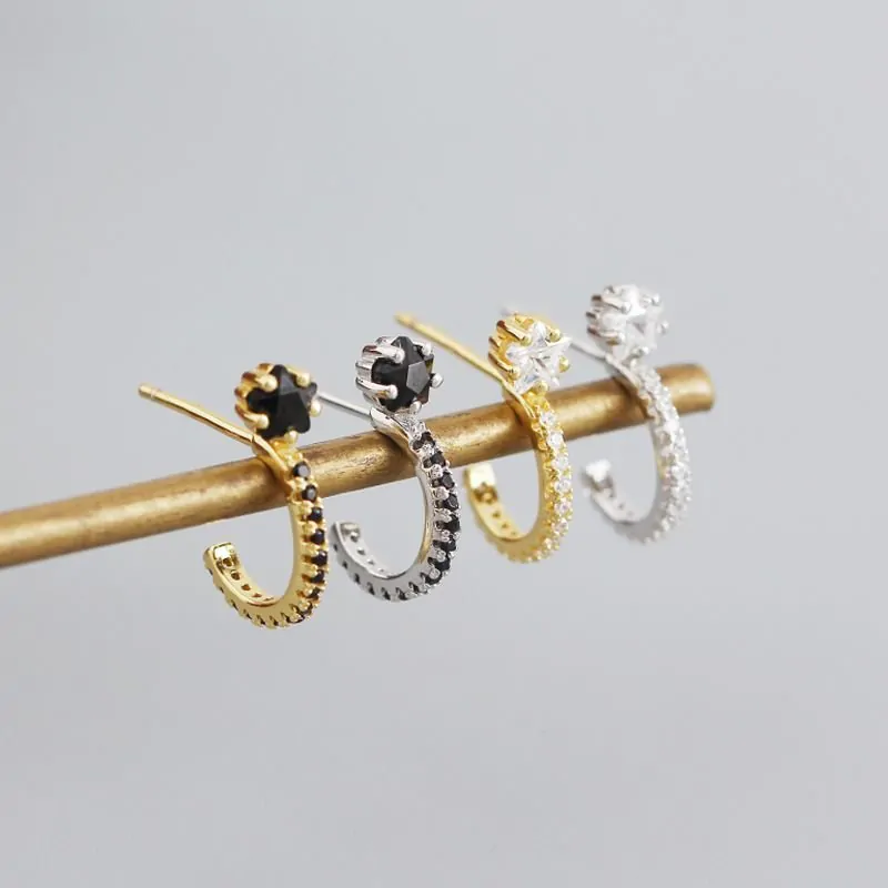 CZ Star C Shape 925 Sterling Silver Stud Earrings - Image 2