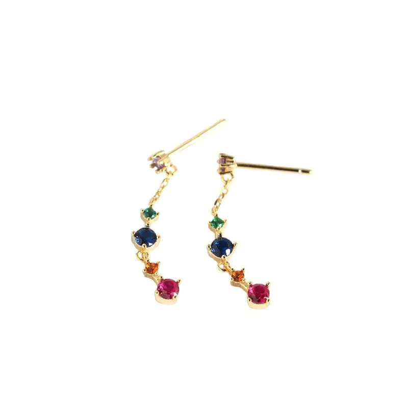 Colourful Geometric CZ 925 Sterling Silver Dangling Earrings