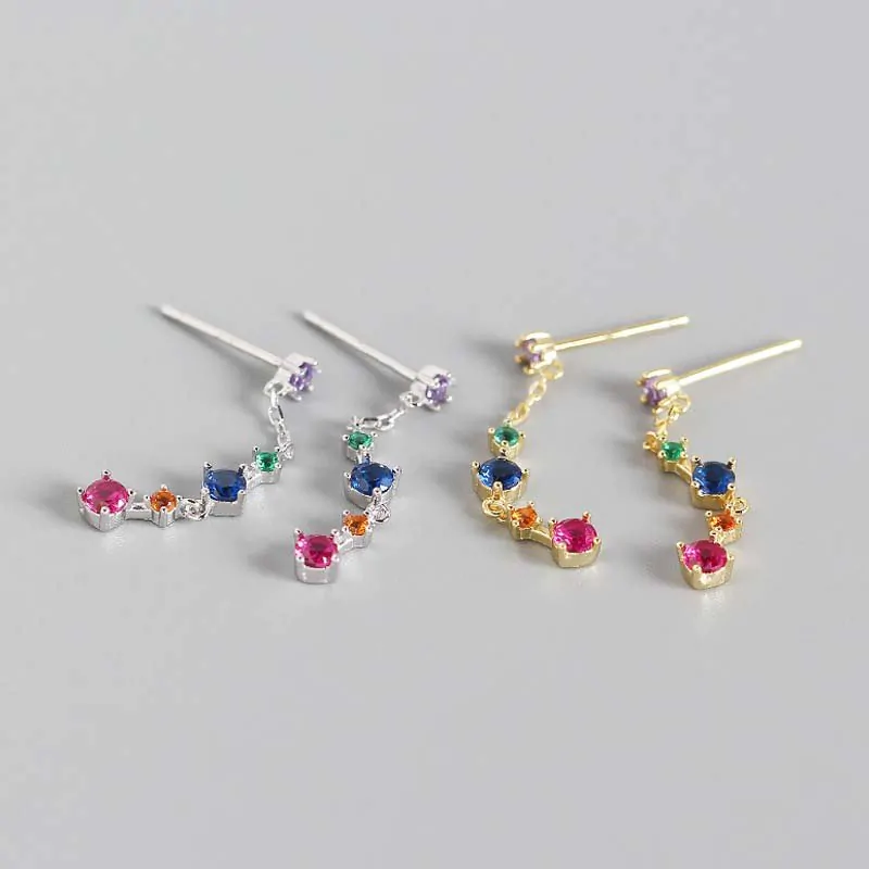 Colourful Geometric CZ 925 Sterling Silver Dangling Earrings - Image 4