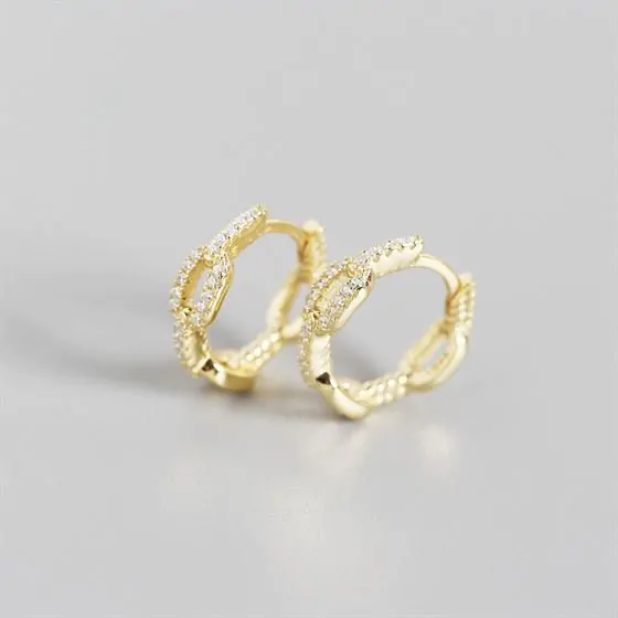Chain CZ 925 Sterling Silver Huggie Hoop Earrings - Image 3