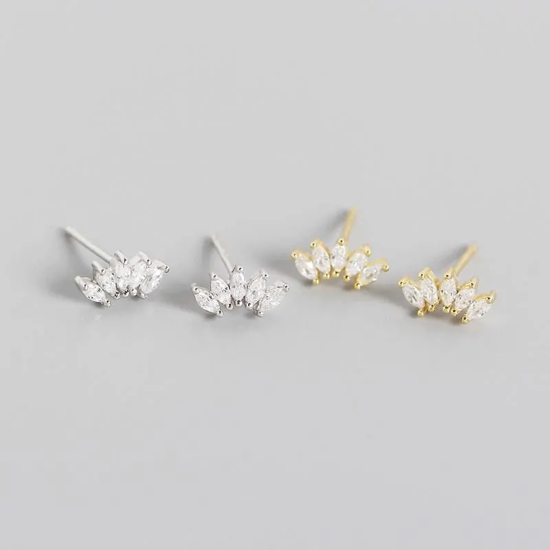 Oval CZ Crown 925 Sterling Silver Stud Earrings - Image 2