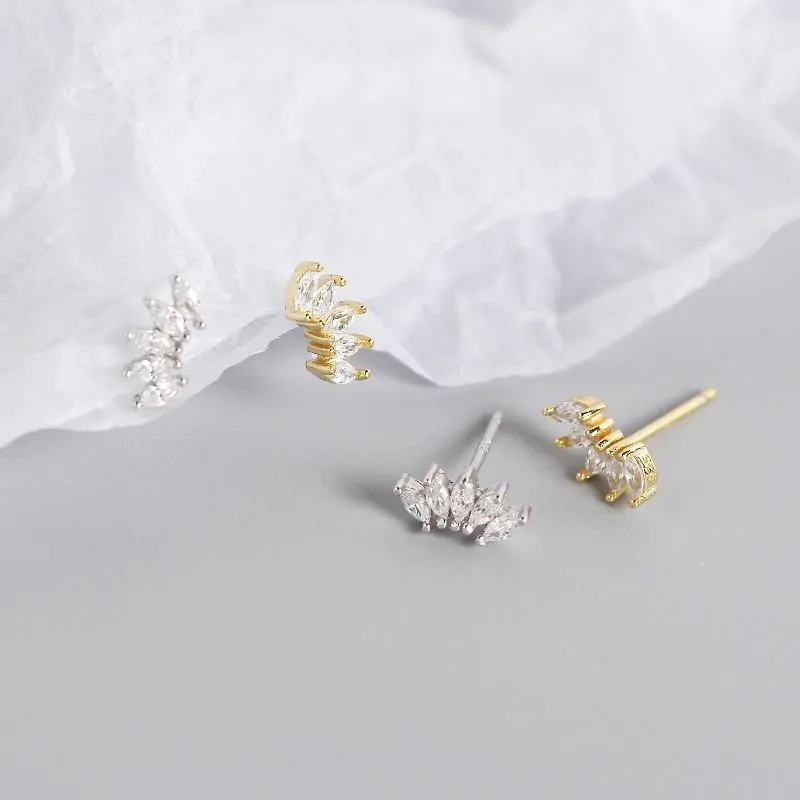 Oval CZ Crown 925 Sterling Silver Stud Earrings - Image 3