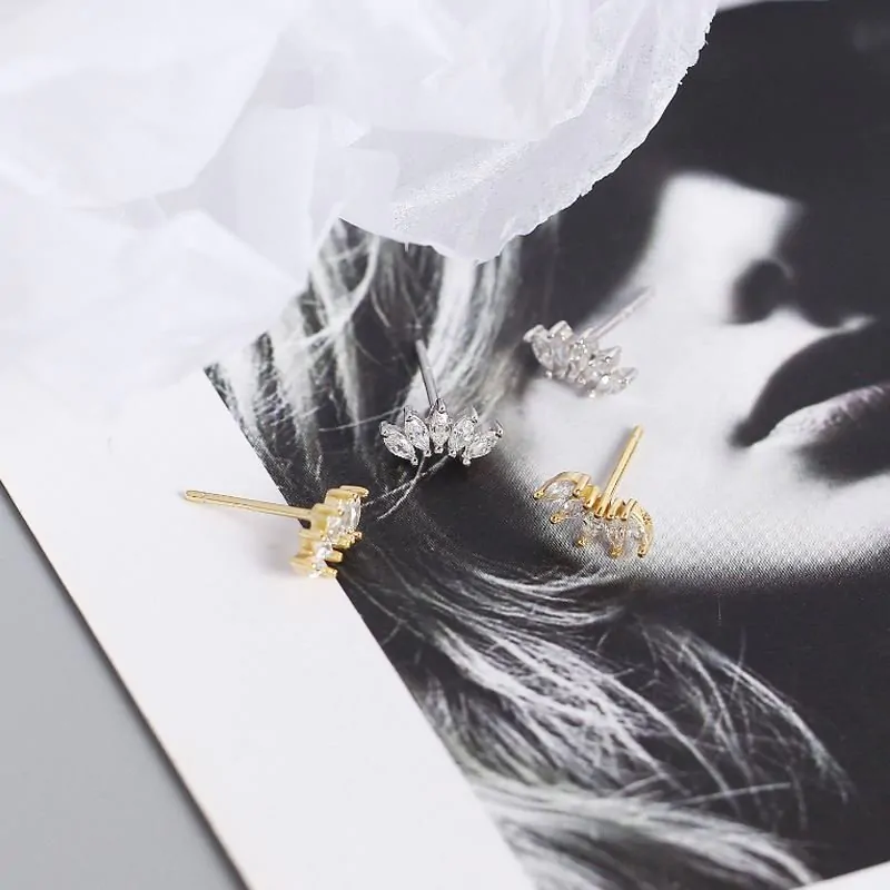 Oval CZ Crown 925 Sterling Silver Stud Earrings - Image 4