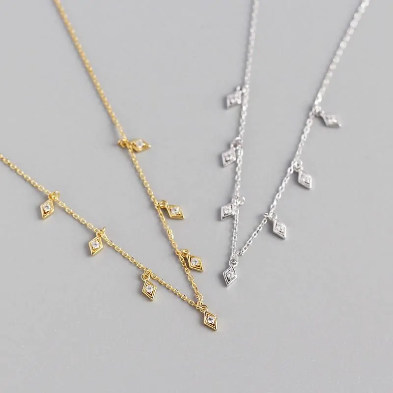 Elegant Geometric Rhombus CZ 925 Sterling Silver Necklace - Image 3