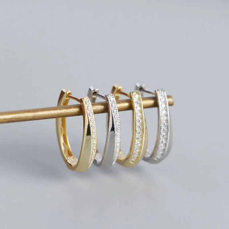 CZ U Shape 925 Sterling Silver Hoop Earrings - Image 2