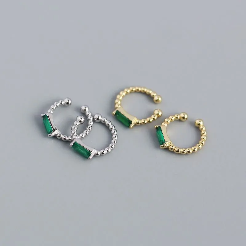 Geometric Green CZ Rectangle 925 Sterling Silver Non-Pierced Earrings - Image 3