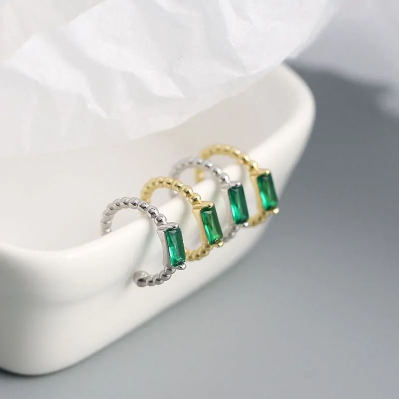 Geometric Green CZ Rectangle 925 Sterling Silver Non-Pierced Earrings - Image 4